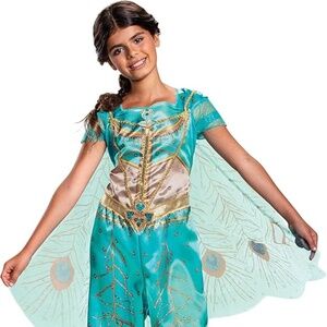 Girls' Aladdin Deluxe Jasmine Jumpsuit & Cape Halloween Costume - Size M (8-10)